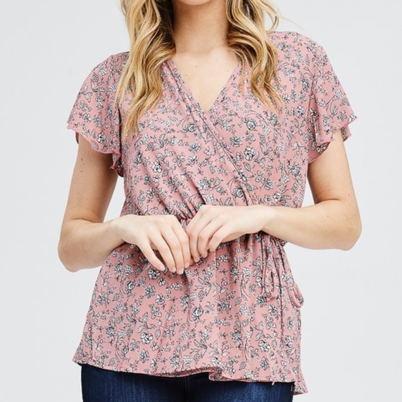 Floral Peplum Blouse Design Top Mauve MSRP- $88 - Picture 2 of 8